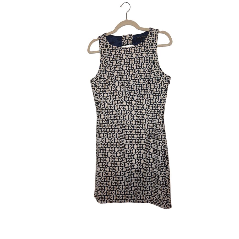 Banana Republic Jacquard Open Floral Sheath Dress Navy Cream Size 6